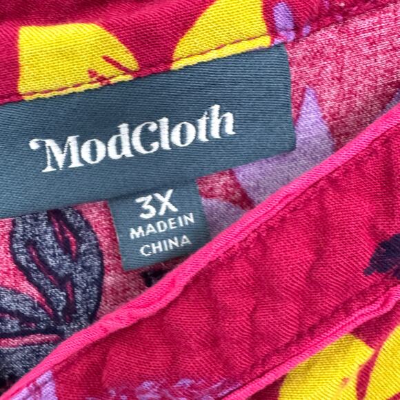 ModCloth Womens Tank Top Blouse Size 3X Flowy Lemur Frog Floral Bright Pink - Picture 2 of 8